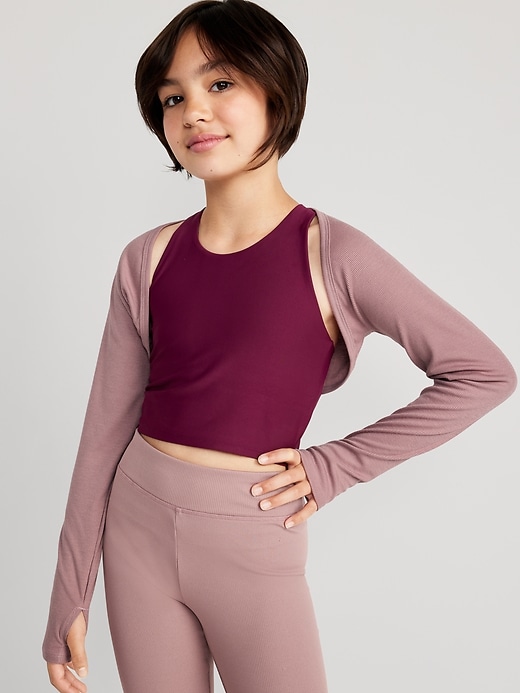 View large product image 1 of 3. UltraLite Rib-Knit Cropped Open-Front Shrug Cardigan for Girls