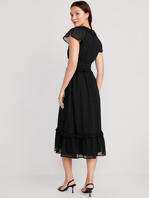 Image number 2 showing, Waist-Defined Flutter-Sleeve Midi Dress