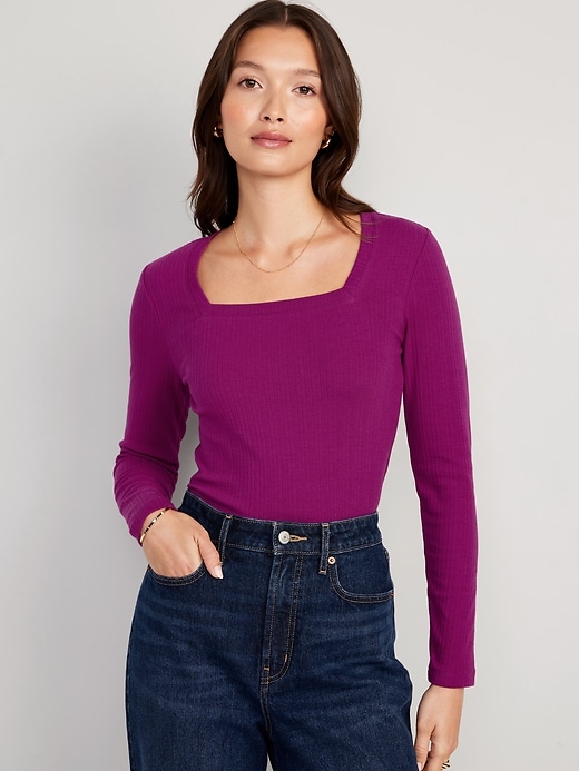 トップス Eyelet Rib Stitch Square-neck T-shirt FUMIKA UCHIDA / EYELET RIB STITCH SQUARE-NECK T-SHIRT