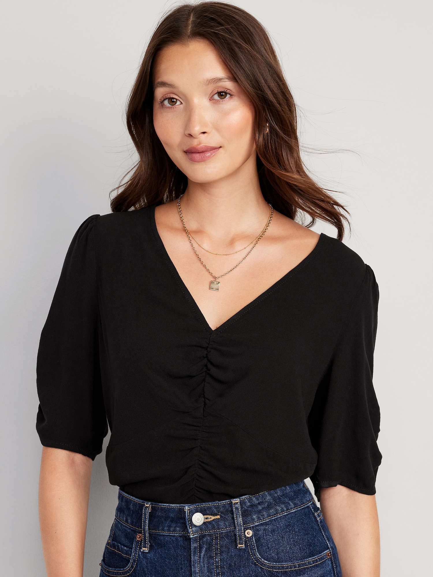 Ruched V Neck Crepe Top Old Navy