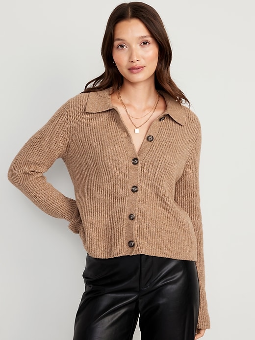 Image number 1 showing, Shaker-Stitch Collared Cardigan Sweater for Women