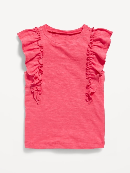 View large product image 1 of 2. Ruffle-Sleeve Slub-Knit Top for Toddler Girls