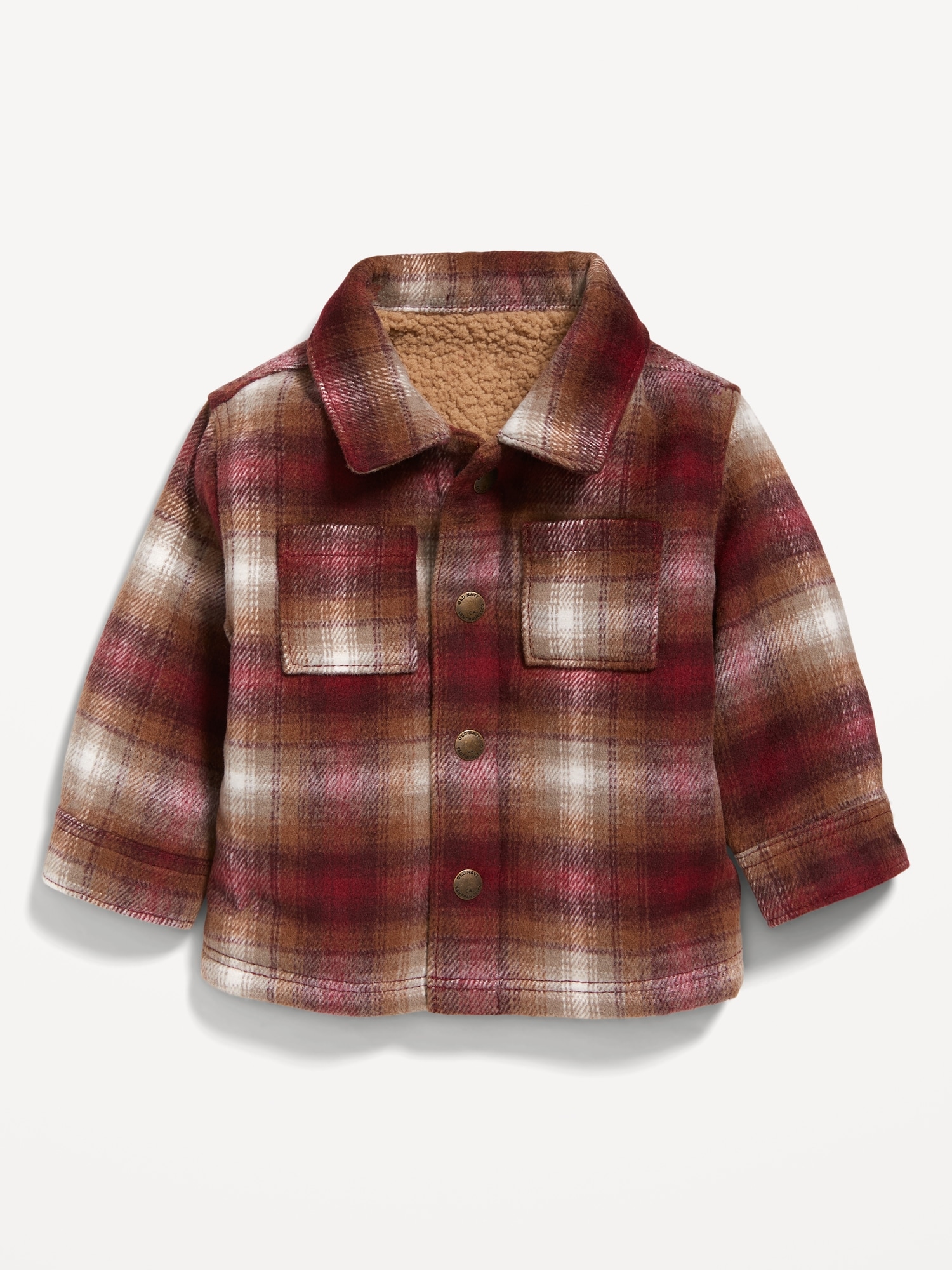 Unisex Sherpa-Lined Plaid Shacket for Baby