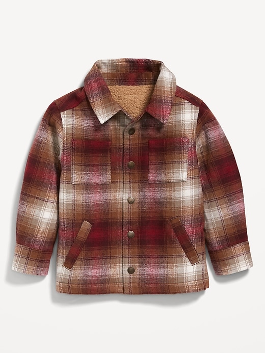View large product image 1 of 2. Unisex Sherpa-Lined Plaid Shacket for Toddler