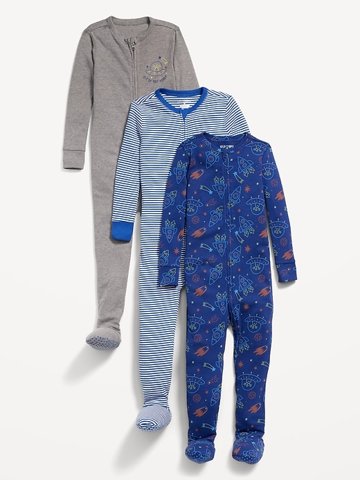 View large product image 1 of 1. Unisex 2-Way-Zip Snug-Fit Printed Pajama One-Piece 3-Pack for Toddler & Baby
