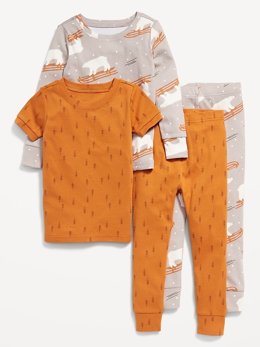 View large product image 1 of 3. Unisex 4-Piece Printed Snug-Fit Pajama Set for Toddler & Baby