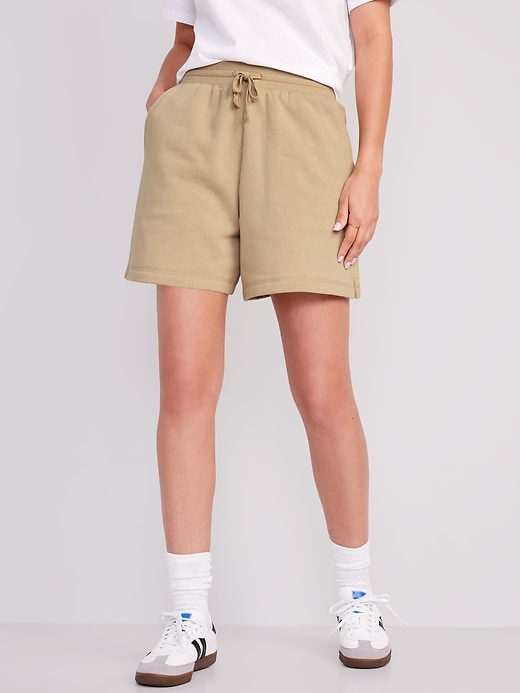 Image number 1 showing, High-Waisted Lounge Sweat Shorts -- 5-inch inseam