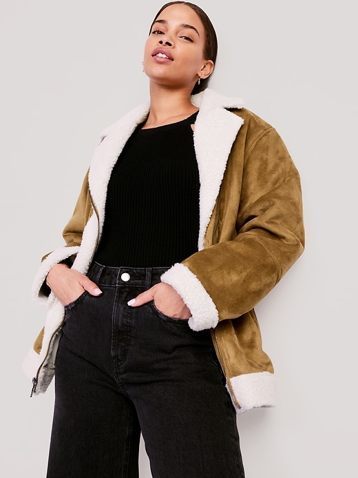 Image number 7 showing, Faux-Suede Sherpa-Lined Moto Jacket