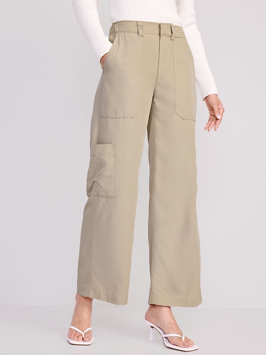Image number 1 showing, Mid-Rise Cargo Wide-Leg Pants