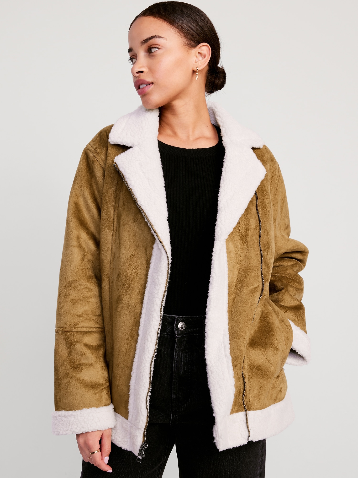 Faux-Suede Sherpa-Lined Moto Jacket | Old Navy