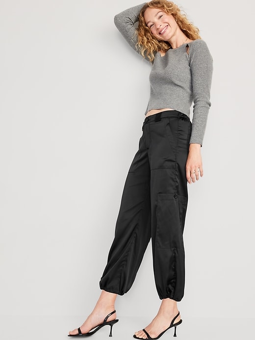 Image number 3 showing, High-Waisted Satin Cargo Jogger Pants