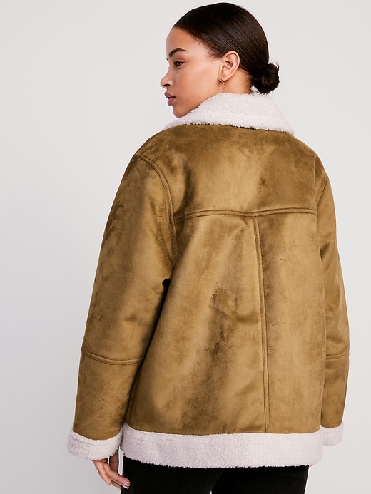 Image number 6 showing, Faux-Suede Sherpa-Lined Moto Jacket