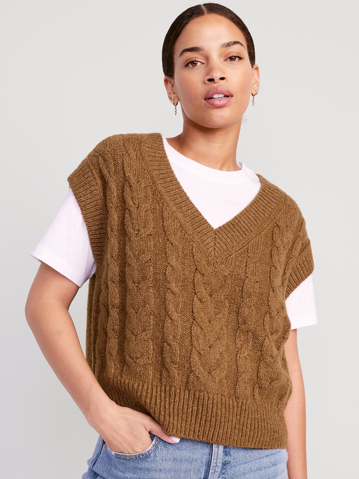 Women's Sweater Vests,Women'S V Neck Sweater Vest Beige Solid