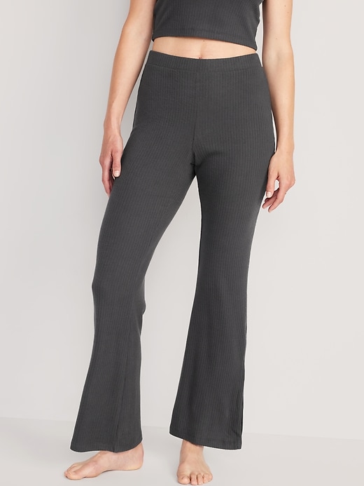 Image number 1 showing, High-Waisted Rib-Knit Split Flare Lounge Pants