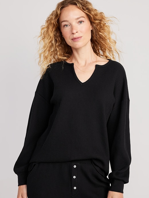 Image number 1 showing, Long Sleeve Waffle-Knit Pajama Top