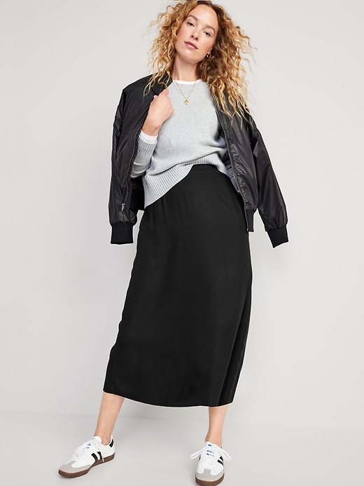 Image number 8 showing, High-Waisted Smocked Crepe Maxi Skirt