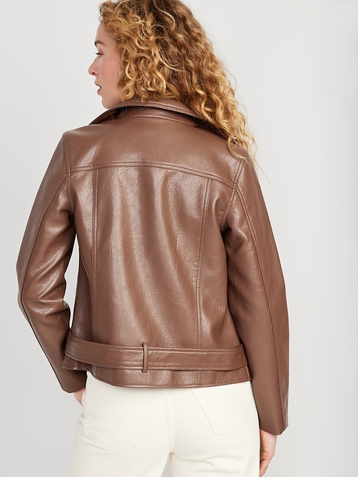 Image number 5 showing, Faux-Leather Belted Biker Jacket