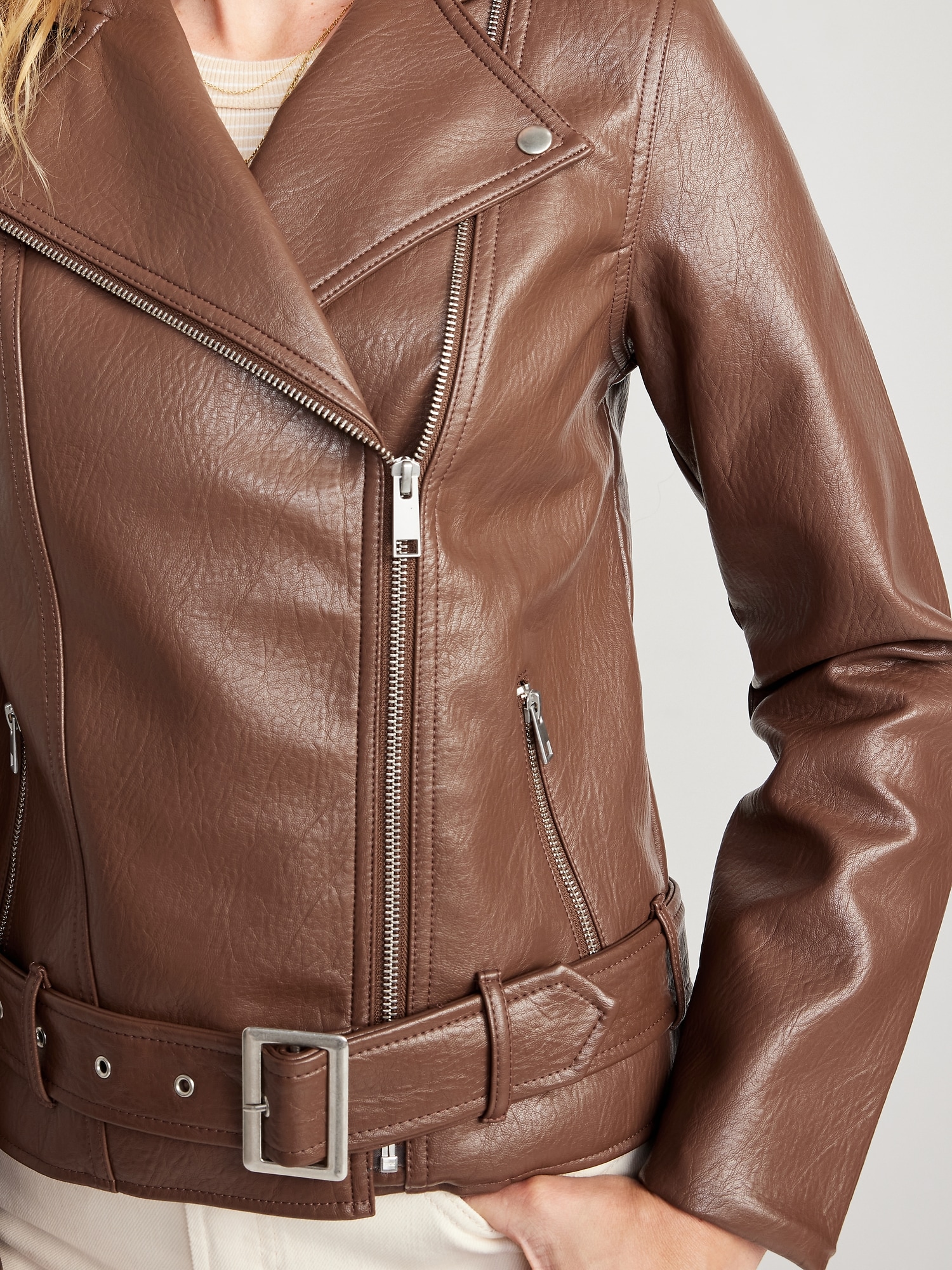 Faux-Leather Belted Biker Jacket for Women | Old Navy