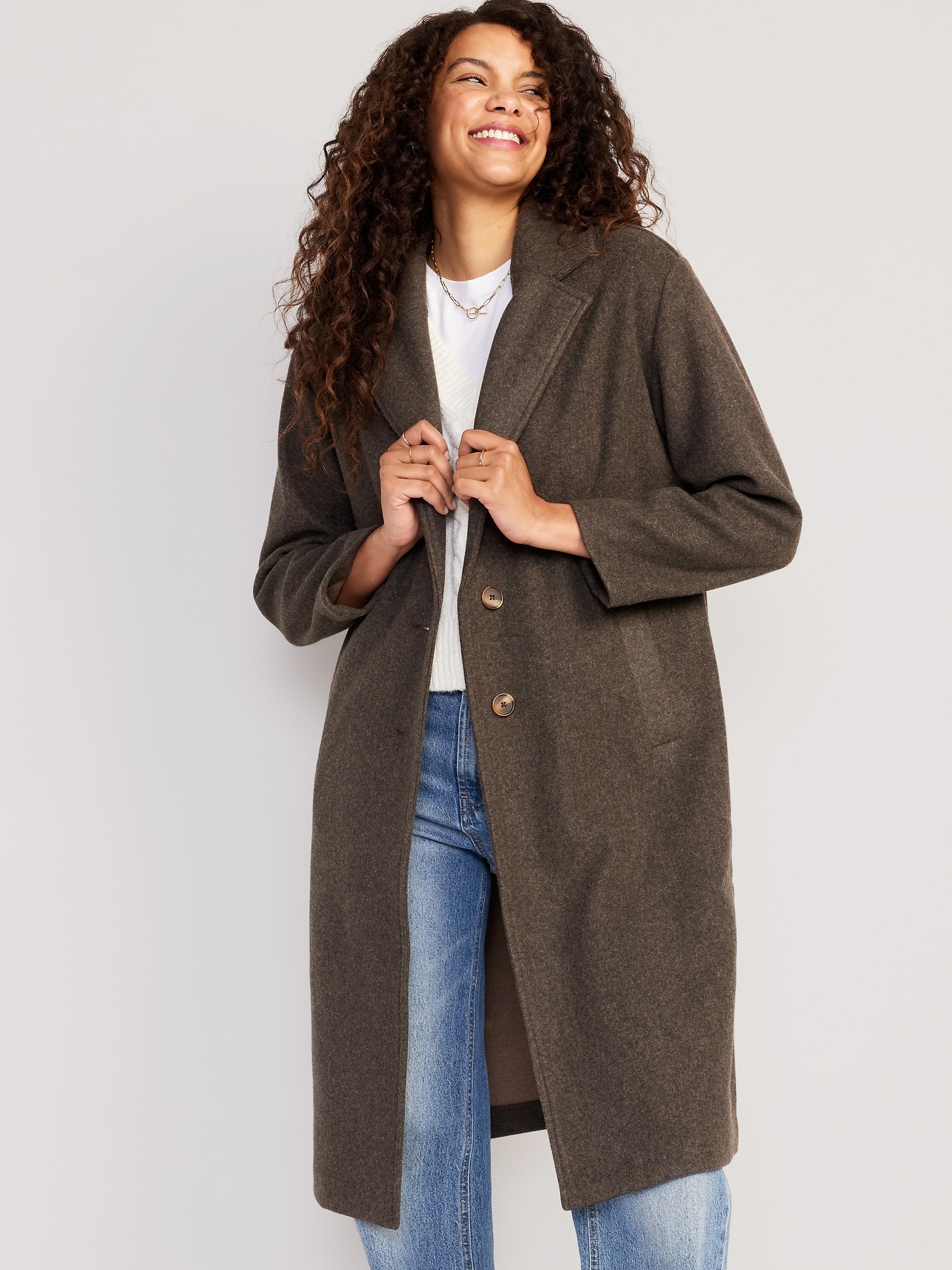 Soft-Brushed Long Overcoat