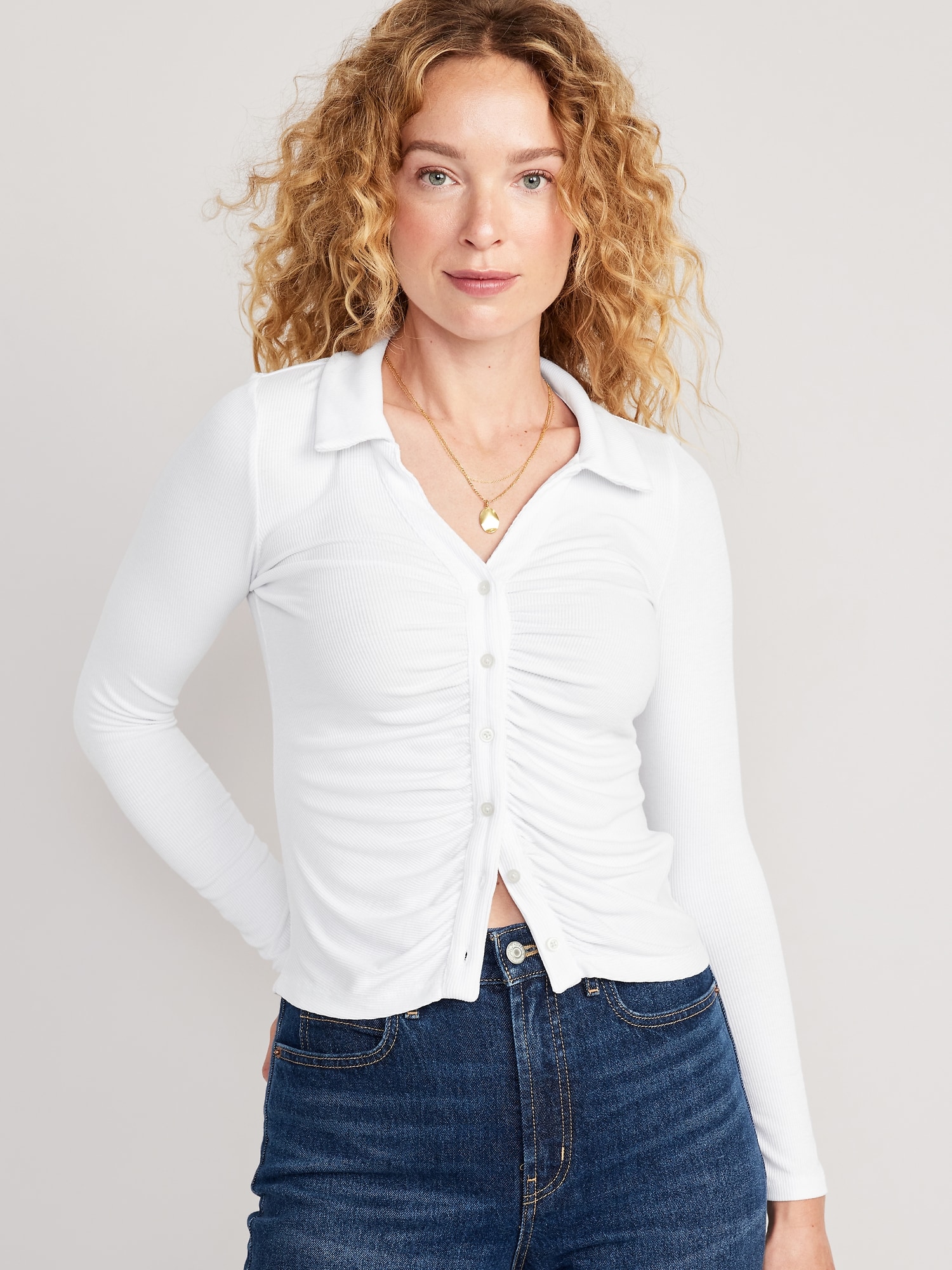 Fitted Long-Sleeve Button-Front Top for Women | Old Navy