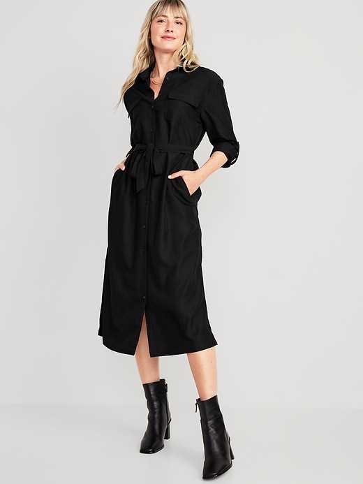 Image number 1 showing, Waist-Defined Utility Midi Dress