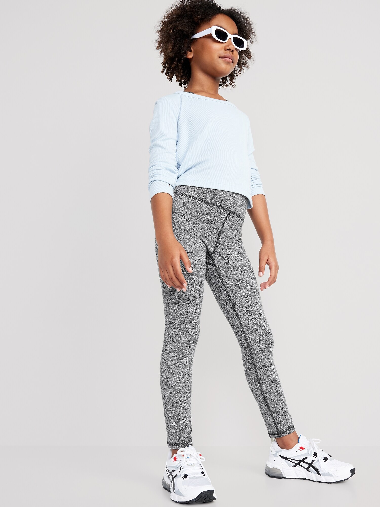 Леггинсы Old Navy High-Waisted PowerPress 7/8-Length Leggings для девочек, цвет: Чёрный меланжевый — фото 3