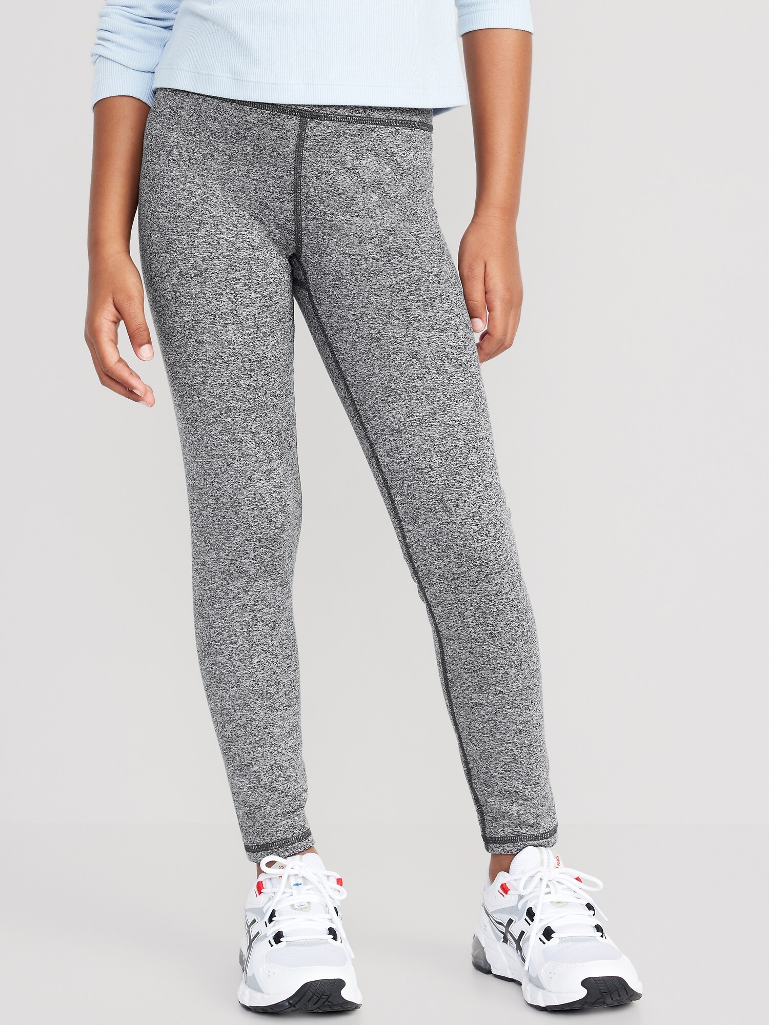 Леггинсы Old Navy High-Waisted PowerPress 7/8-Length Leggings для девочек, цвет: Чёрный меланжевый