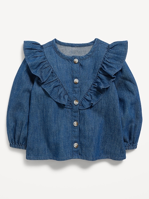 View large product image 1 of 2. Long-Sleeve Ruffle-Trim Button-Front Top for Baby