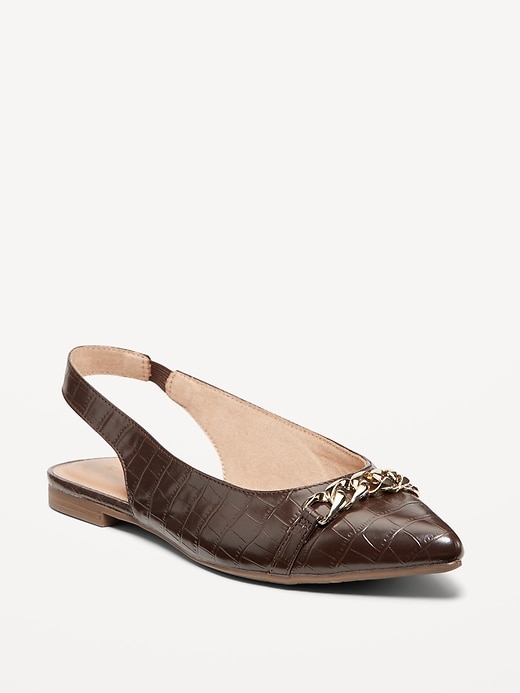 Image number 1 showing, Faux Leather Slingback Chain Ballet Flat