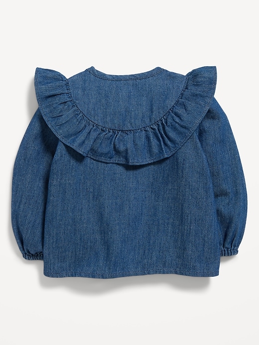 View large product image 2 of 2. Long-Sleeve Ruffle-Trim Button-Front Top for Baby
