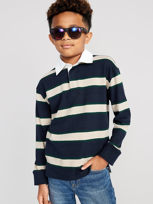 View large product image 1 of 3. Striped Long-Sleeve Rugby Polo Shirt for Boys