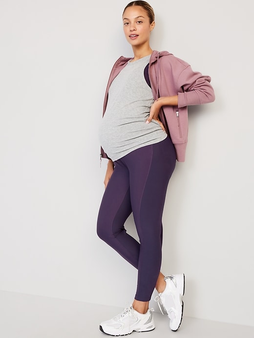 Image number 3 showing, Maternity Full-Panel PowerSoft Ribbed 7/8 Leggings