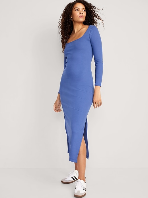 Image number 1 showing, Fitted Square-Neck Midi Dress