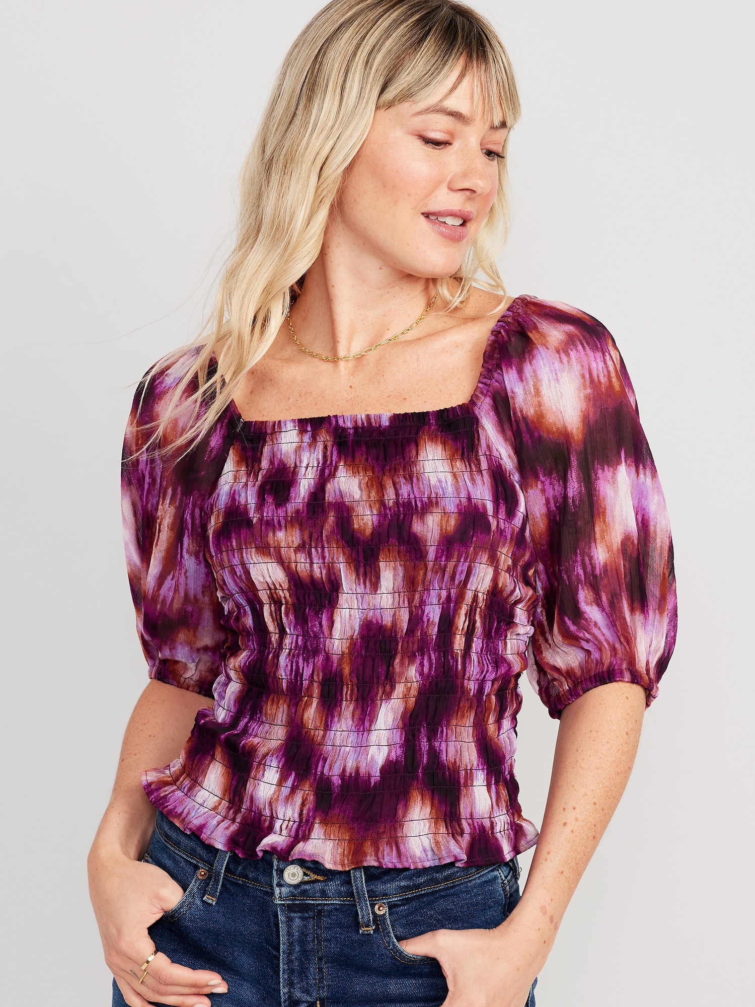 Fitted Puff-Sleeve Smocked Top for Women | Old Navy