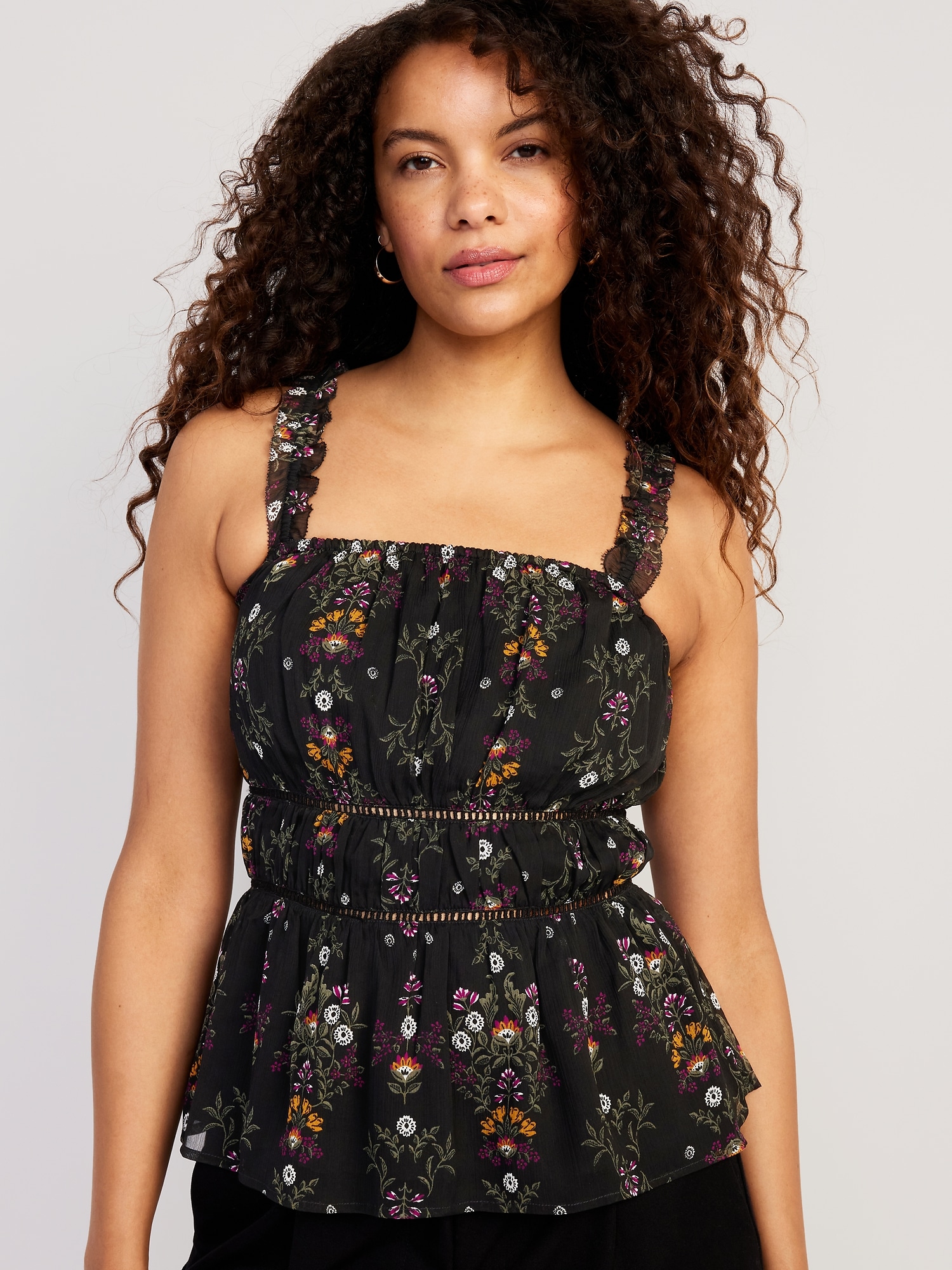 Fitted Tie-Shoulder Floral Corset Cami Top