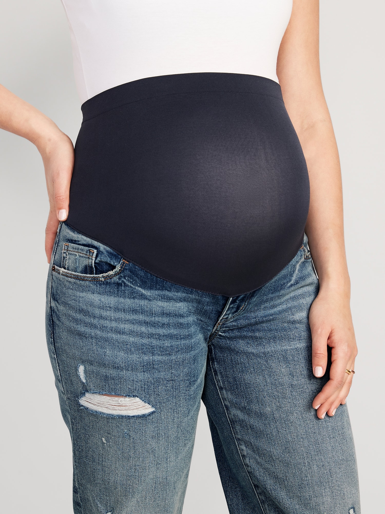Women's Maternity Skinny Jeans Comfy Stretch High Waist Over The Belly Denim  Pregnancy Pants Frayed Ripped Destroyed at  Women's Clothing store