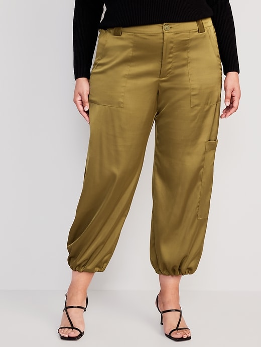 Image number 7 showing, High-Waisted Satin Cargo Jogger Pants