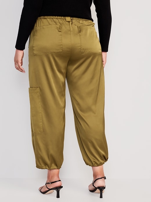 Image number 8 showing, High-Waisted Satin Cargo Jogger Pants