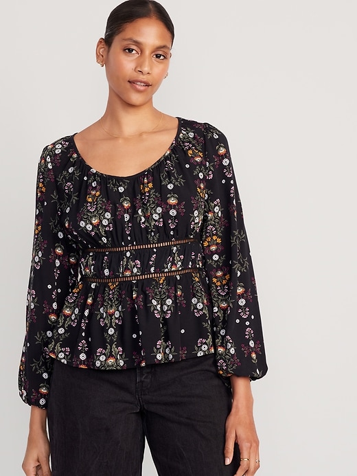 Image number 1 showing, Long-Sleeve Lace-Trim Top