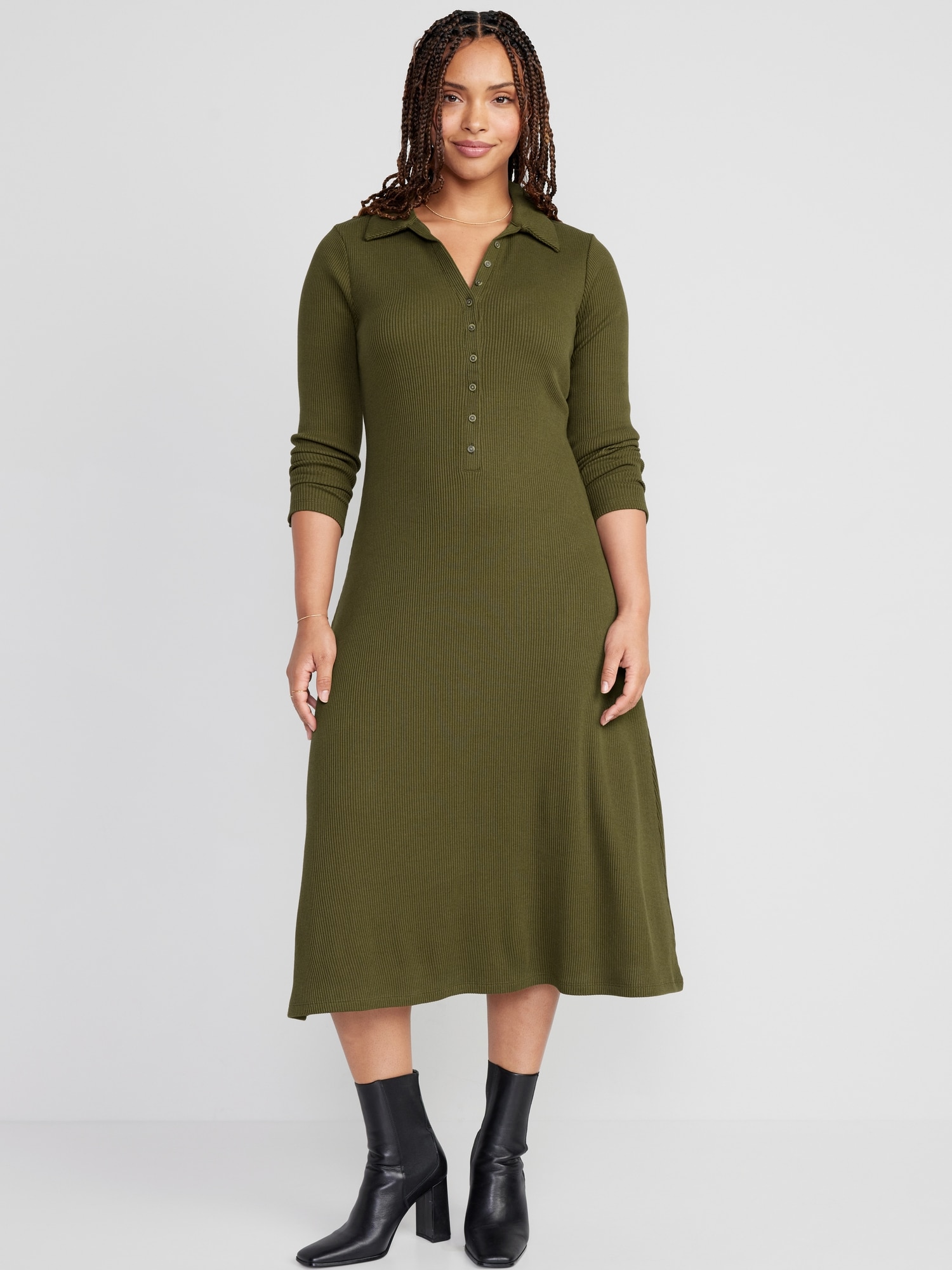 Fit & Flare Henley Midi Dress | Old Navy