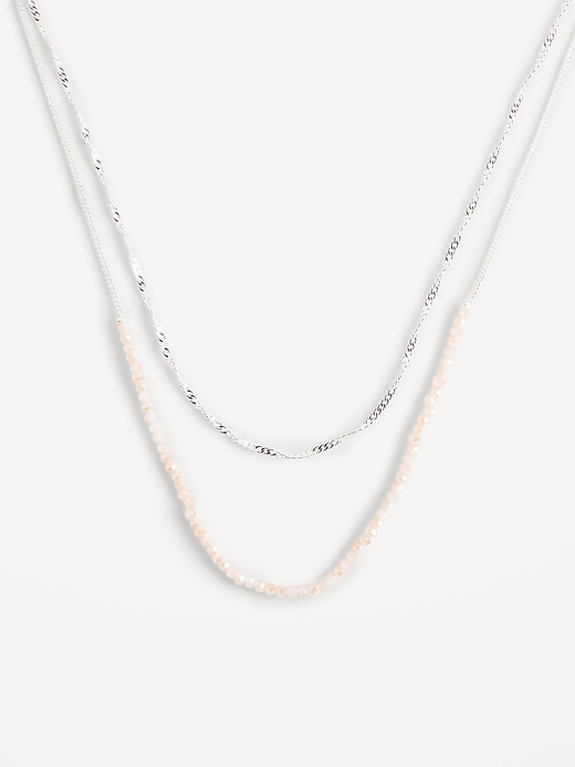 View large product image 1 of 1. Silver-Plated Double Layer Chain Necklace for Women