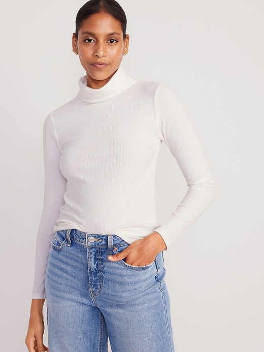 Image number 1 showing, Fitted Plush Rib-Knit Turtleneck