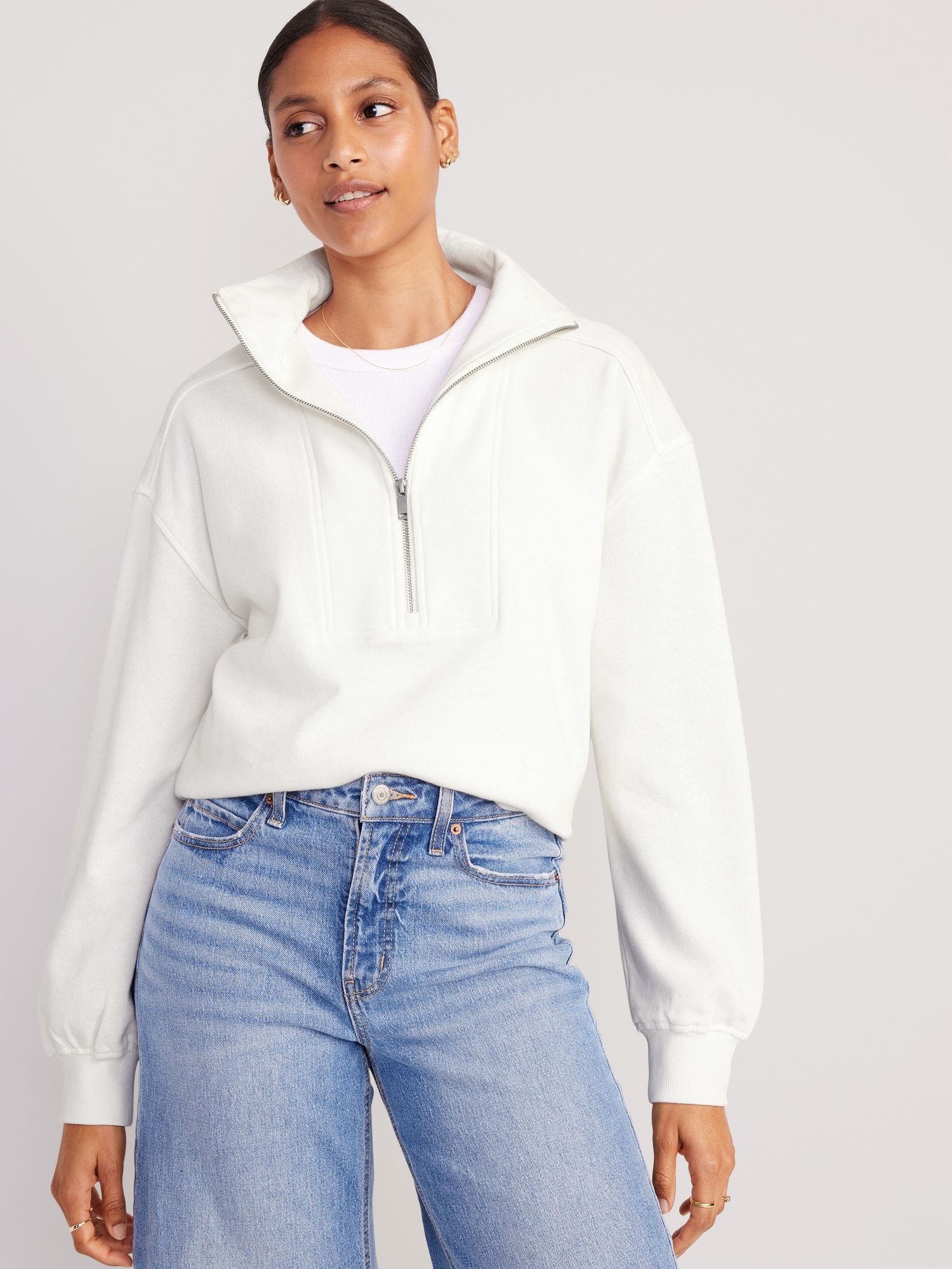 Oversized Half-Zip Pullover Tunic for Women