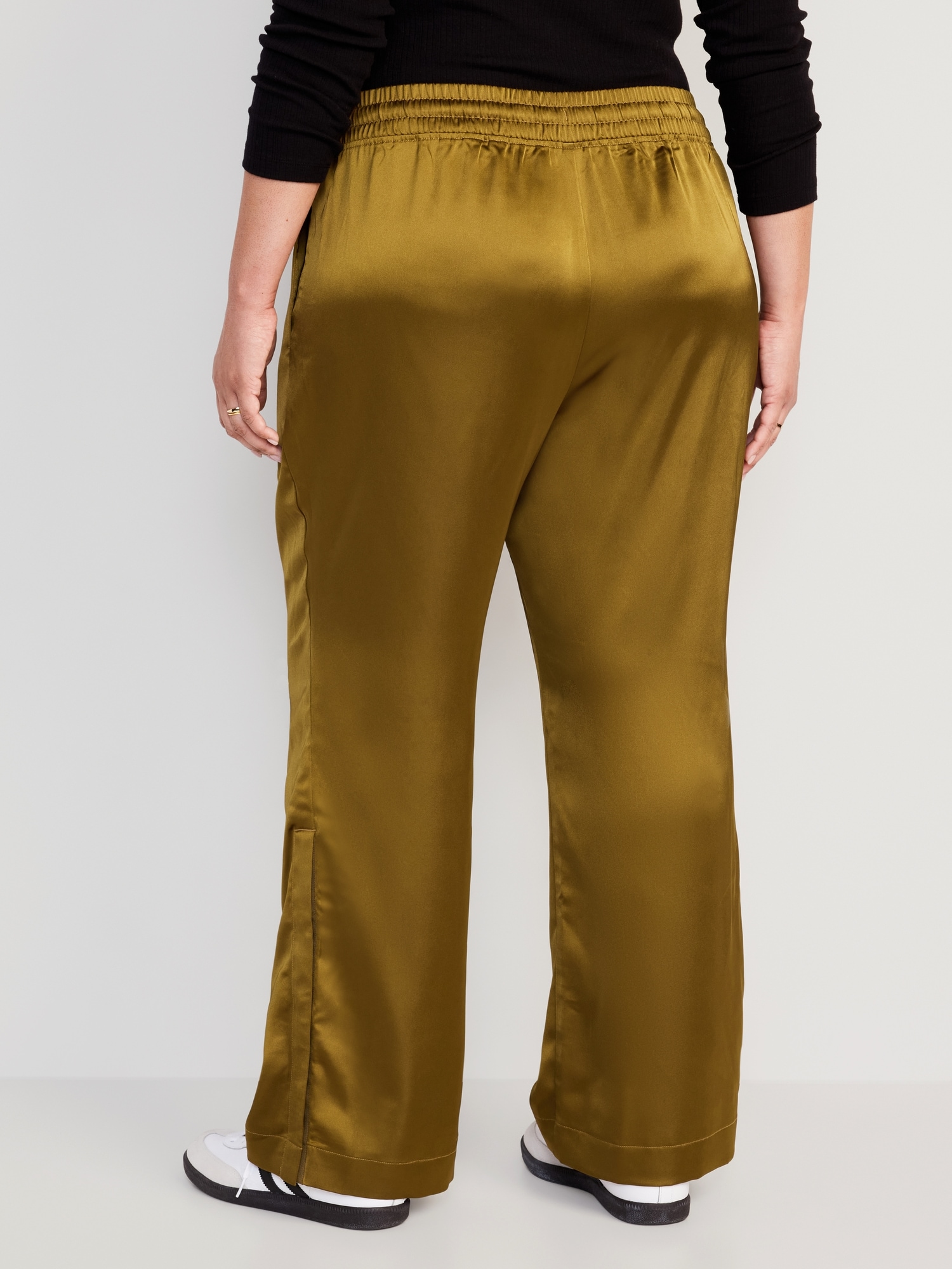 Mid-Rise Wide-Leg Satin Track Pants for Women | Old Navy