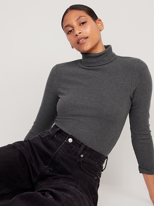 Image number 3 showing, Fitted Plush Rib-Knit Turtleneck