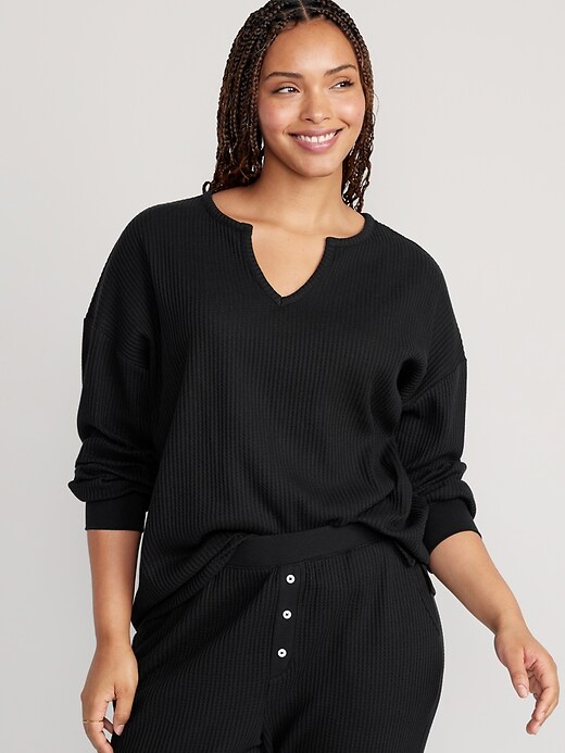 Image number 5 showing, Long Sleeve Waffle-Knit Pajama Top