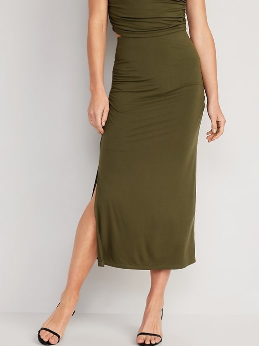 Image number 1 showing, High-Waisted Ruched Maxi Skirt
