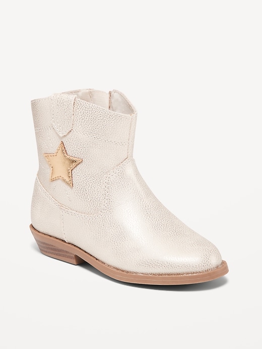 View large product image 1 of 1. Shiny Metallic Embroidered Western Boots for Toddler Girls