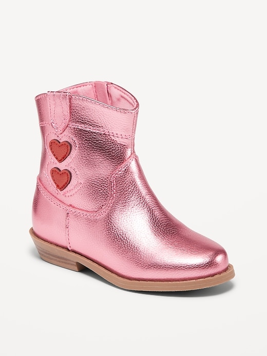 View large product image 1 of 1. Shiny Metallic Embroidered Western Boots for Toddler Girls