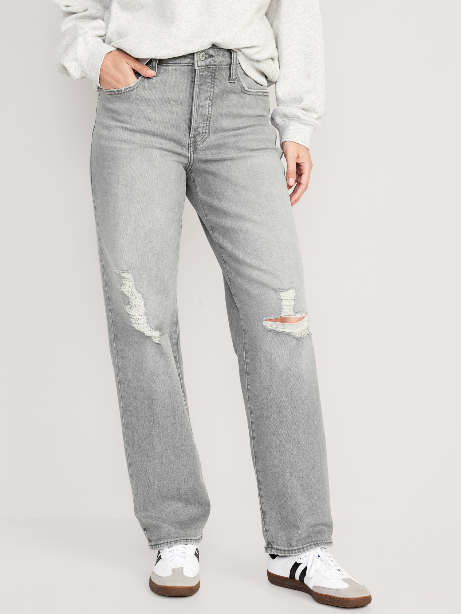 Oldnavy High-Waisted OG Loose Button-Fly Ripped Jeans for Women
